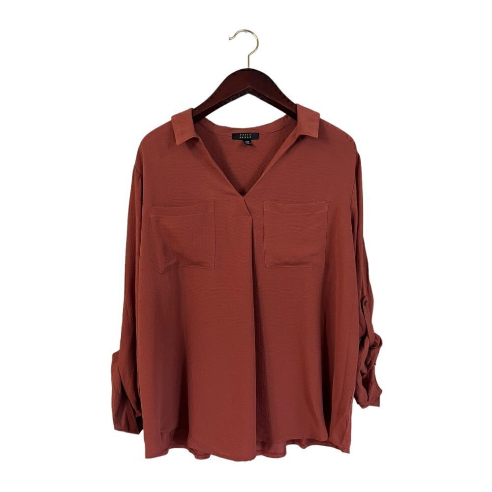 Kelly Renee Plus Size 2X Top Blouse Shirt Fall Tab Sleeve Mixed Media